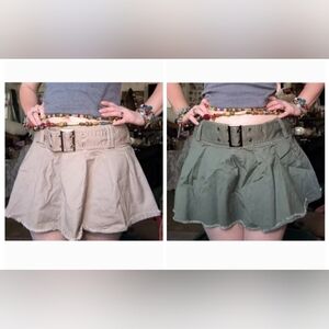 Beige & Olive Green Mini Skirts with Belt